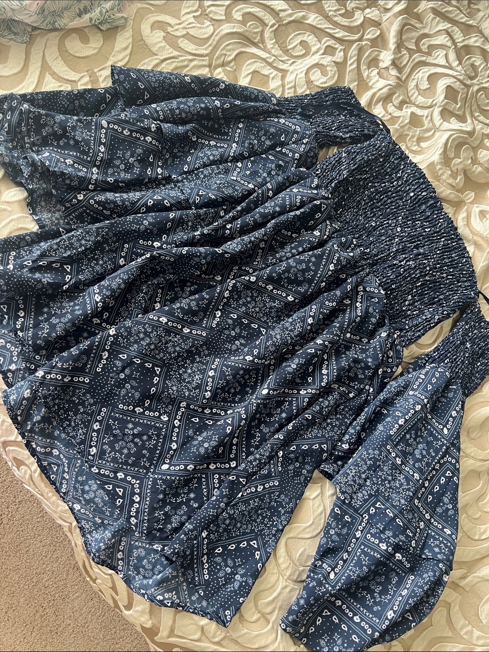 Showpo Navy Blue Bandana Print Mini Dress